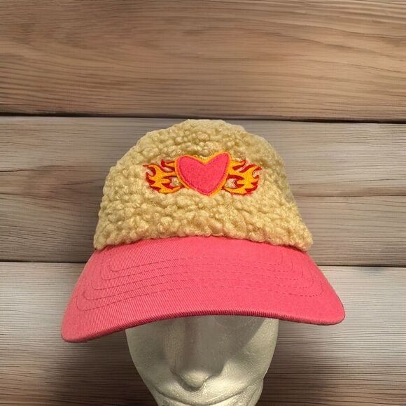 Wild Fable Flaming Heart Sherpa Hat Cap Snapback Adjustable Mesh Back Pink - Picture 1 of 7